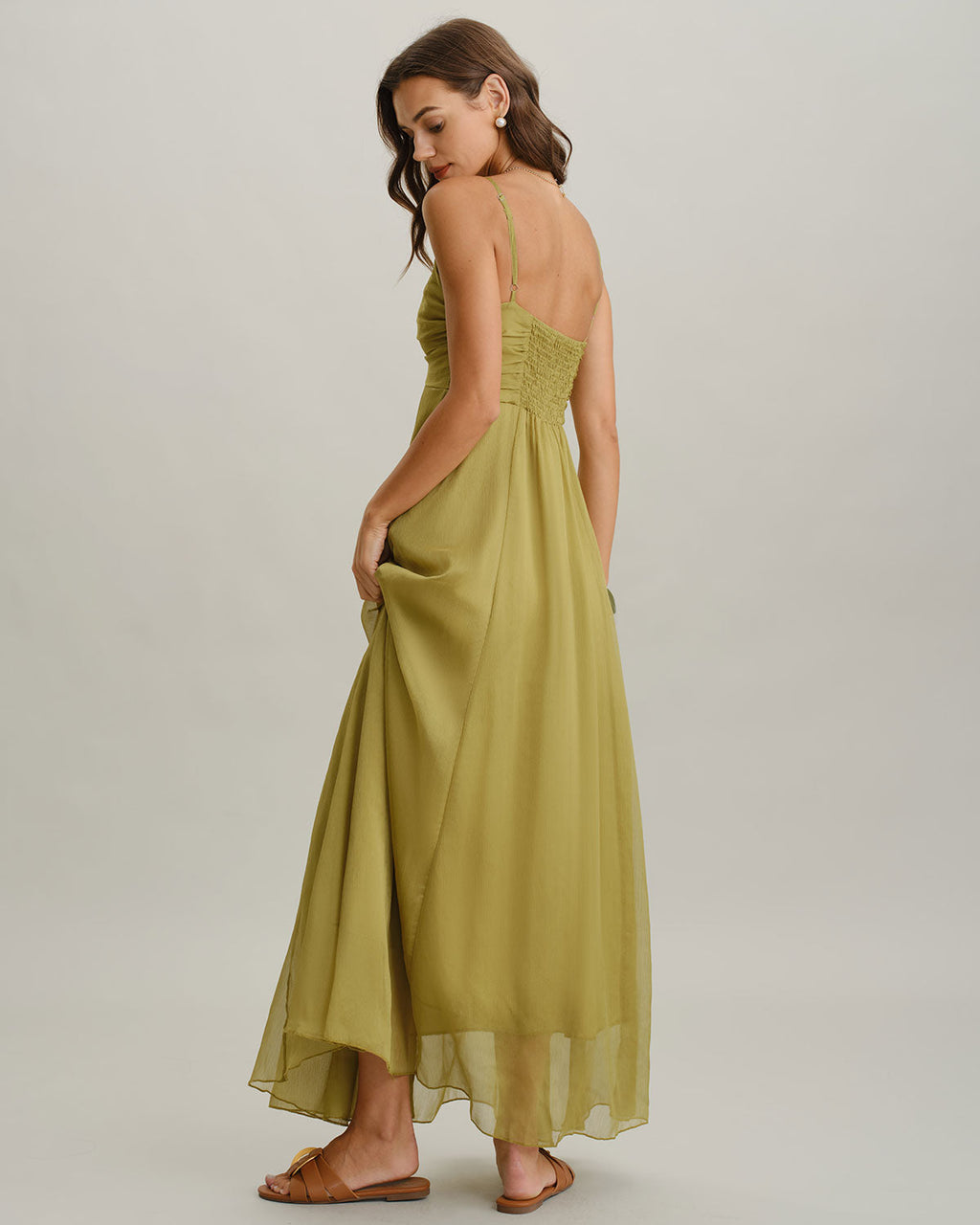 Vestido largo drapeado verde