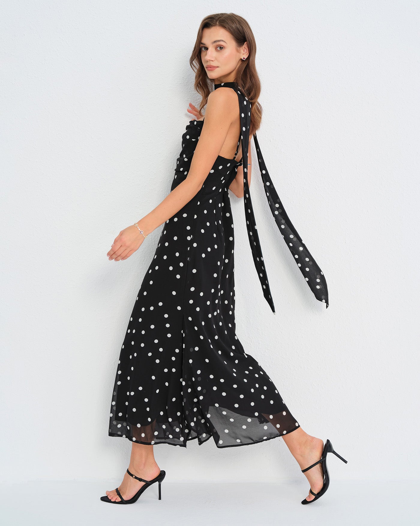 Black Polka Dot Slip Maxi Dress
