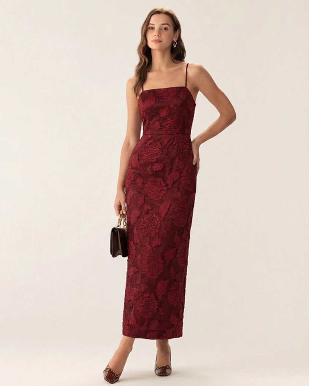 Red Jacquard Maxi Dress