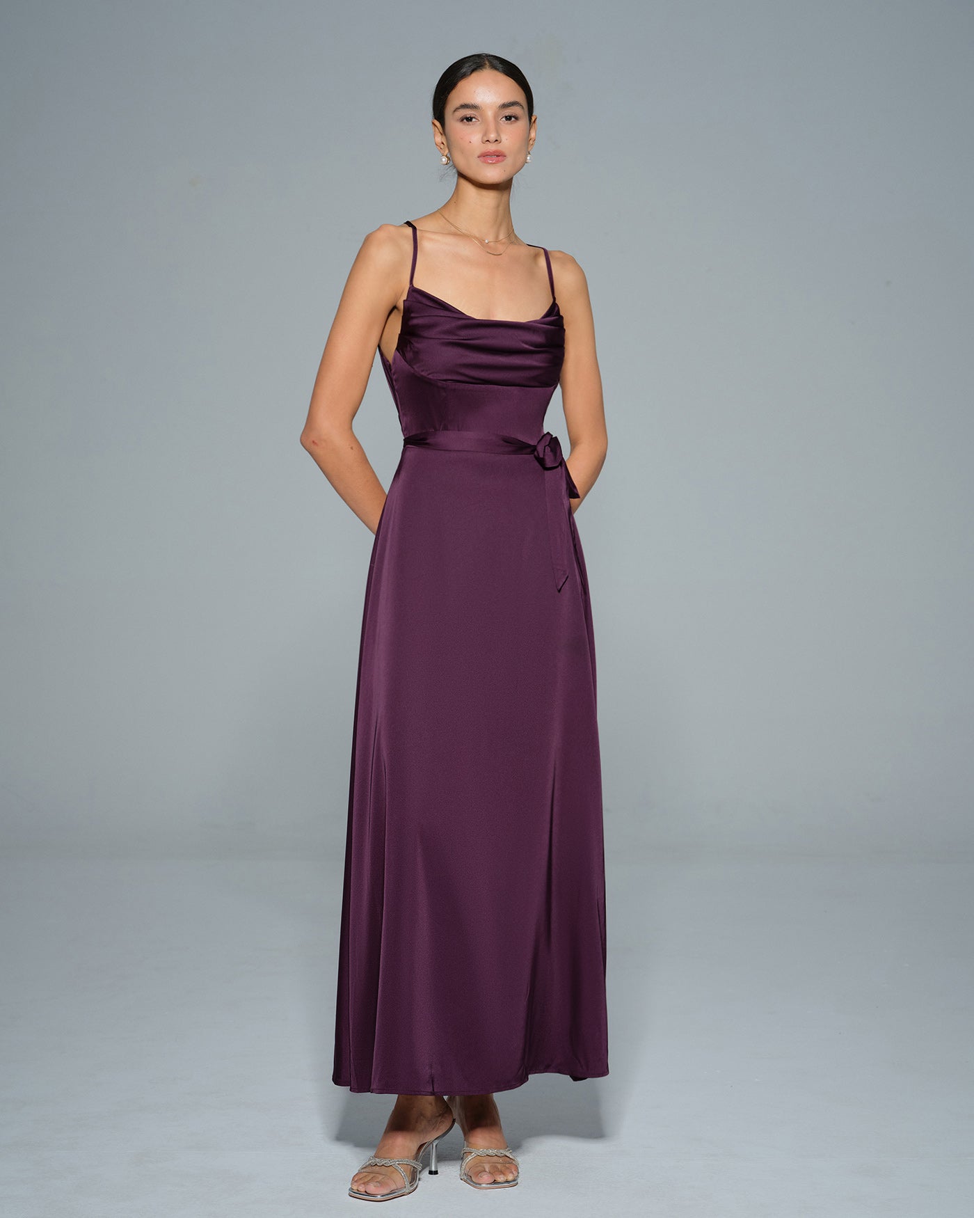 Pueple Cowl Neck Satin Maxi Dress