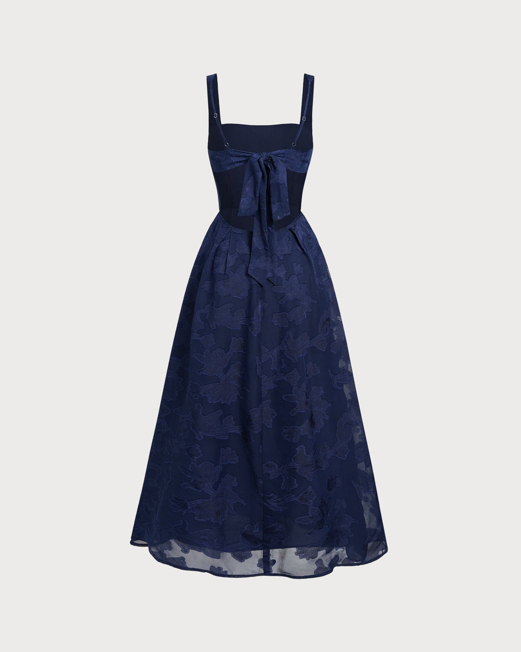Vestido maxi de jacquard azul marino con tirantes
