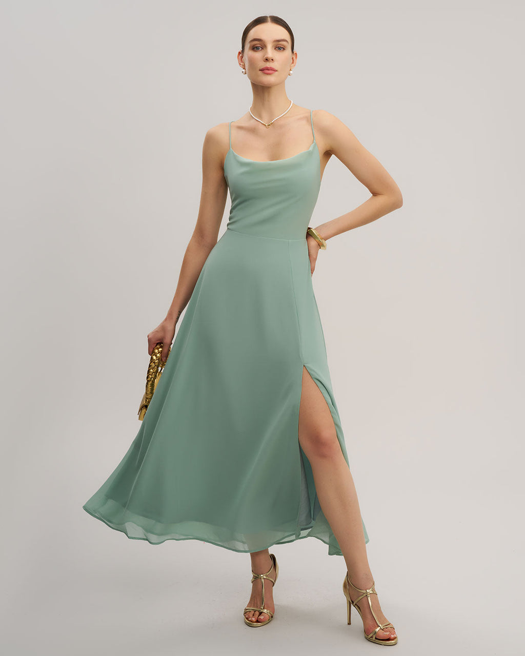 Green Slit Slip Maxi Dress