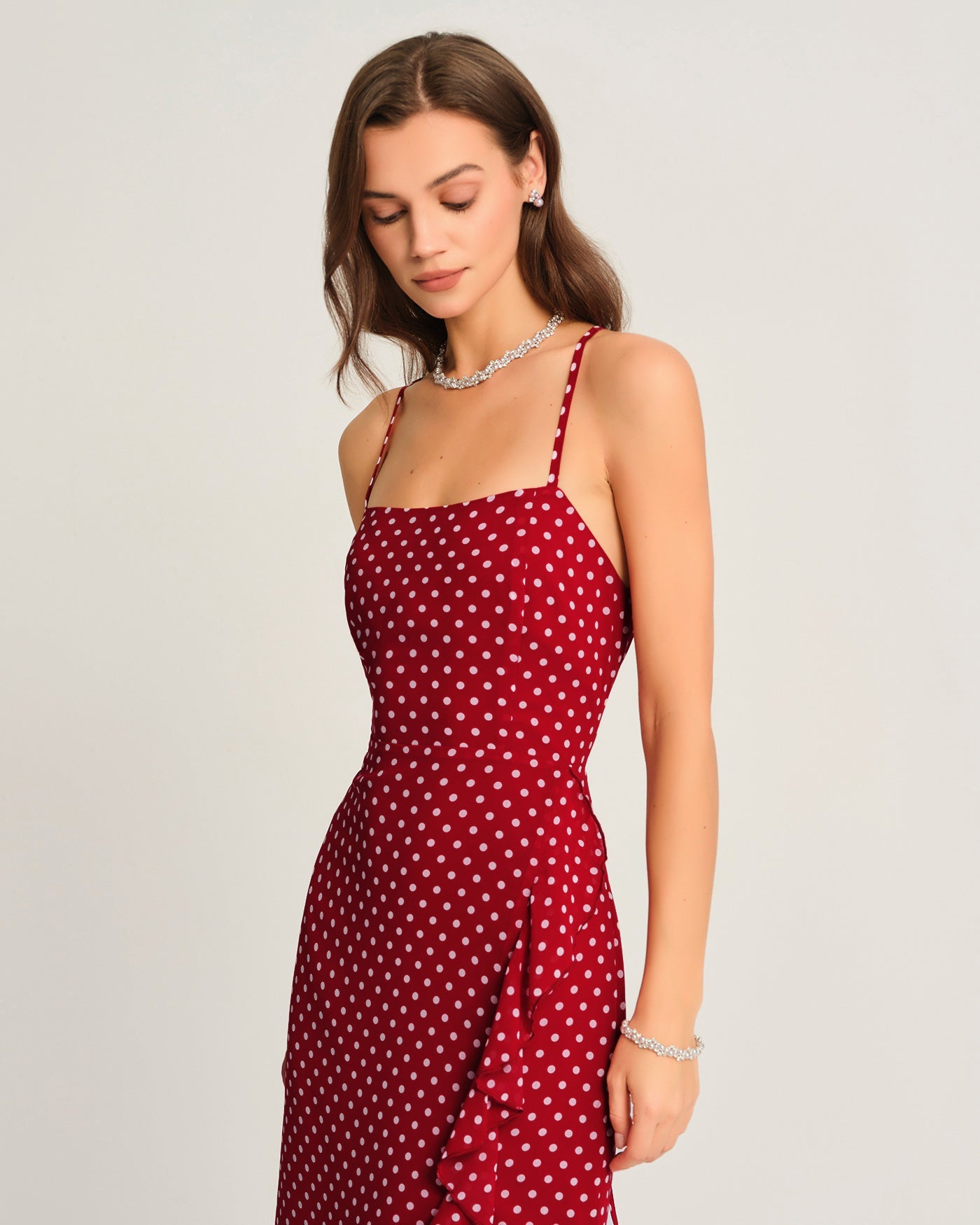 Red Polka Dot Slip Maxi Dress