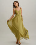 Vestido largo drapeado verde