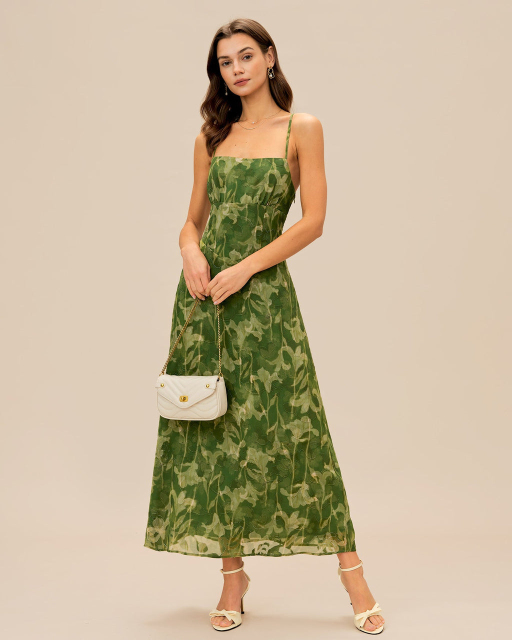 Green Floral X Cross Slip Maxi Dress