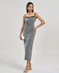 Grey Pleated Slip Maxi Dress