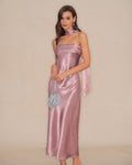 Vestido maxi de satén sirena rosa