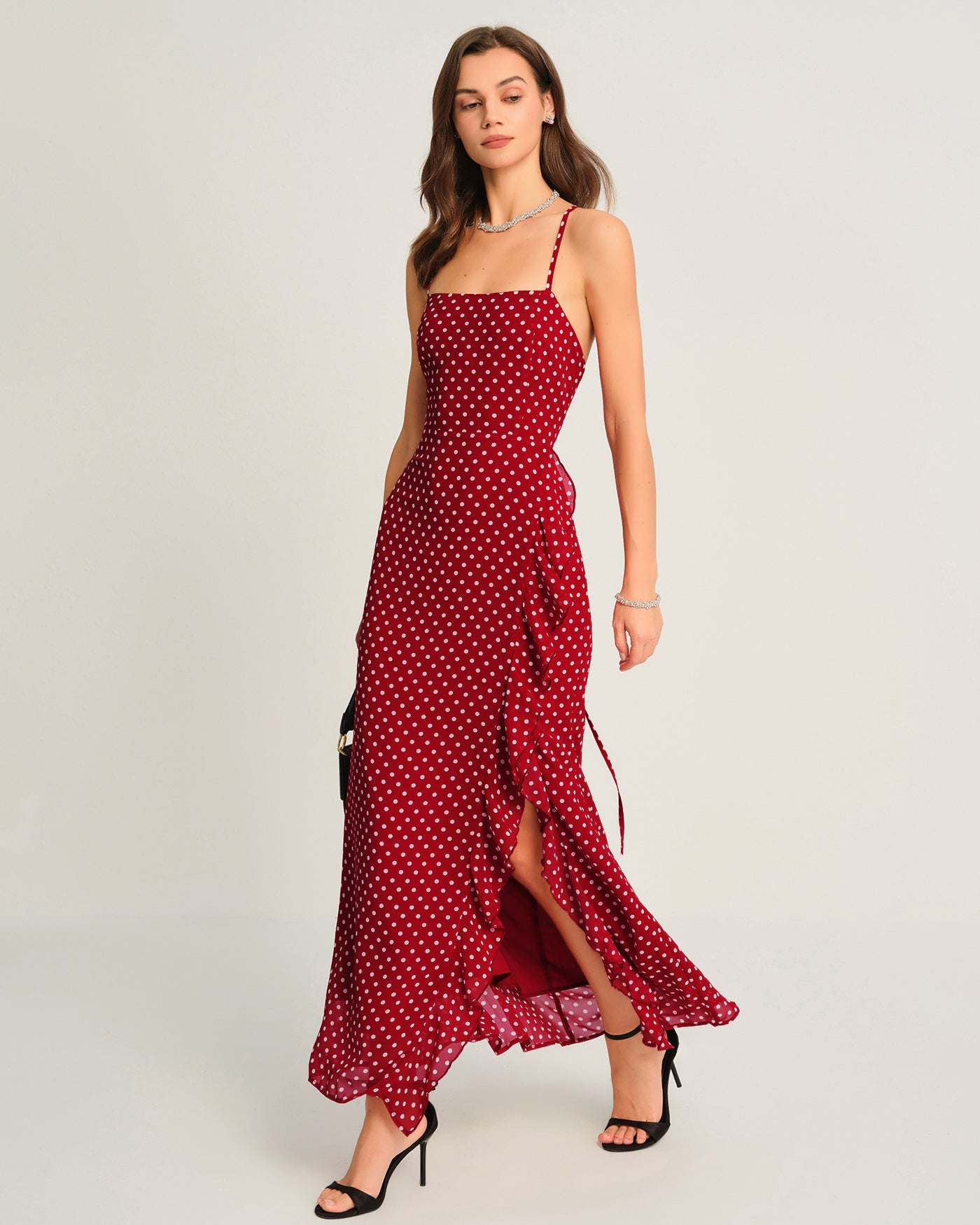Red Polka Dot Slip Maxi Dress