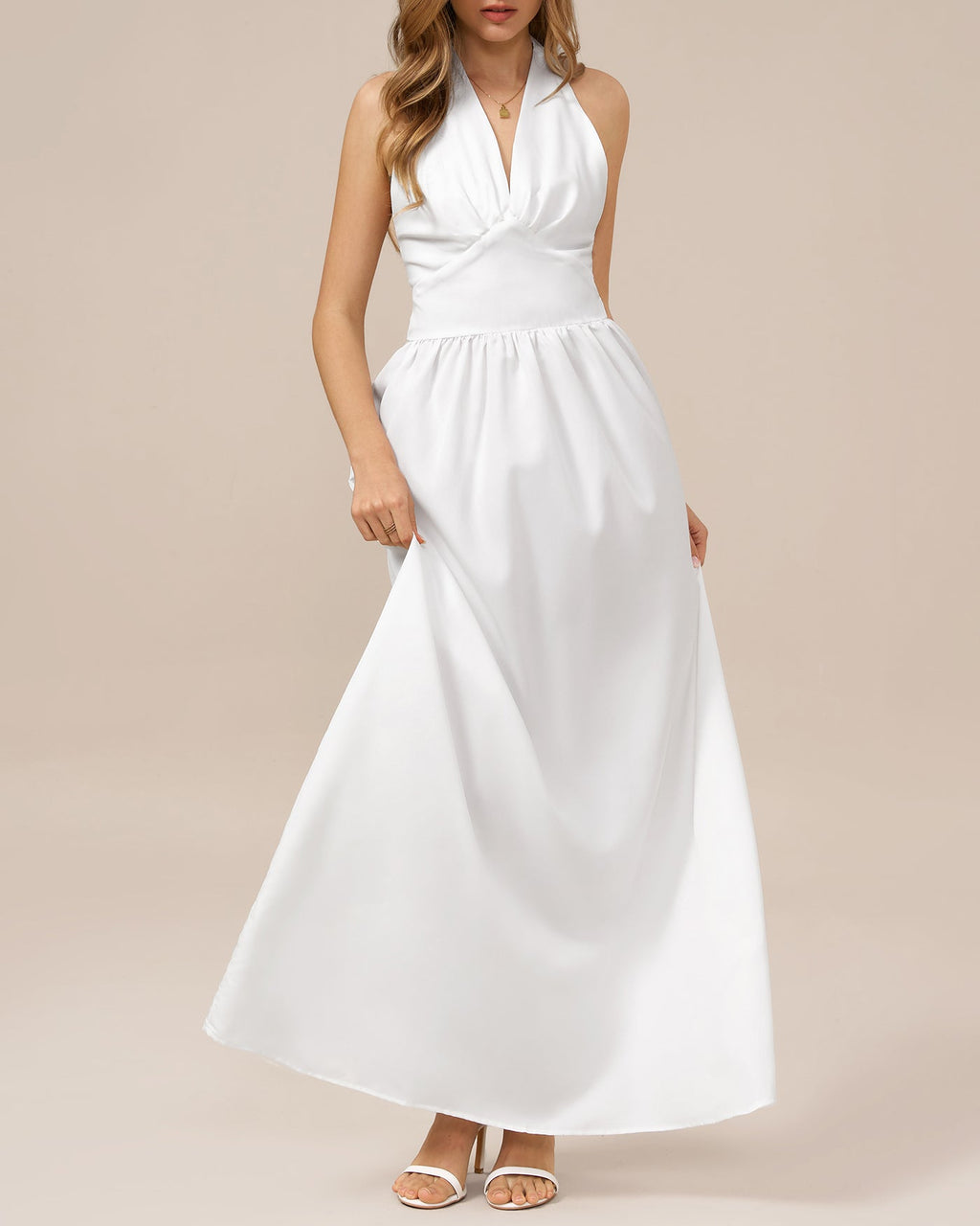 Vestido largo túnica blanco con cuello halter