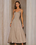 Apricot Satin Slip Maxi Dresses