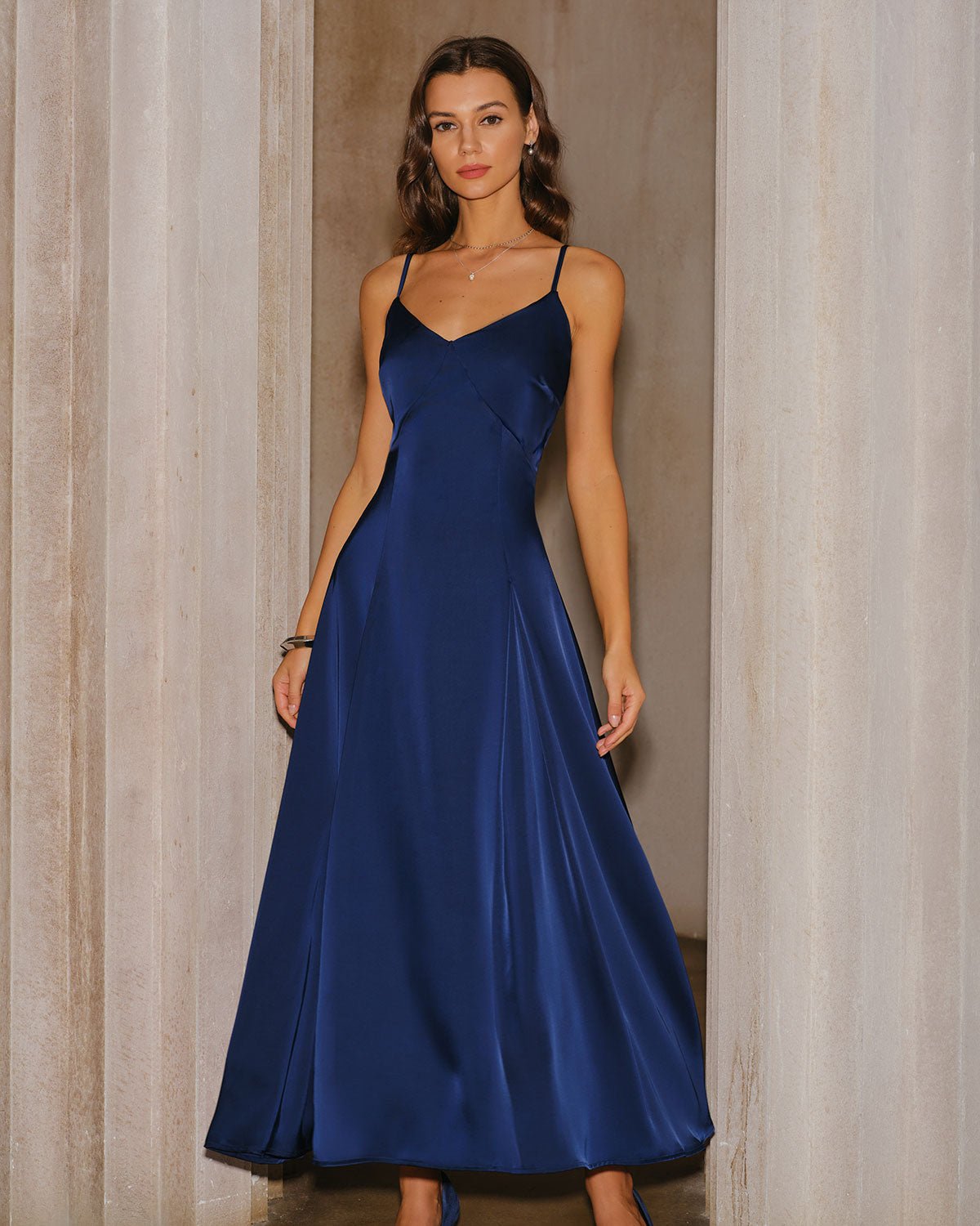 Navy A-Line Slip Maxi Dress