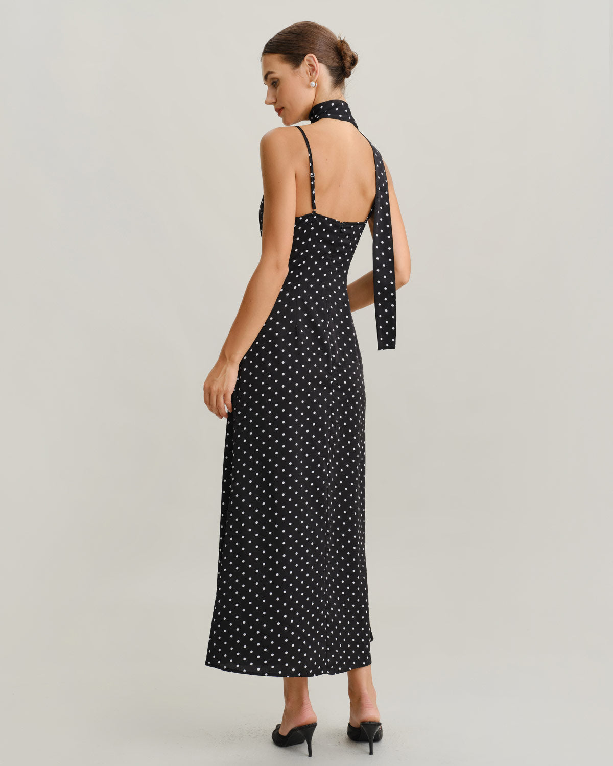Black Polka Dot Cowl Neck Slip Maxi Dress