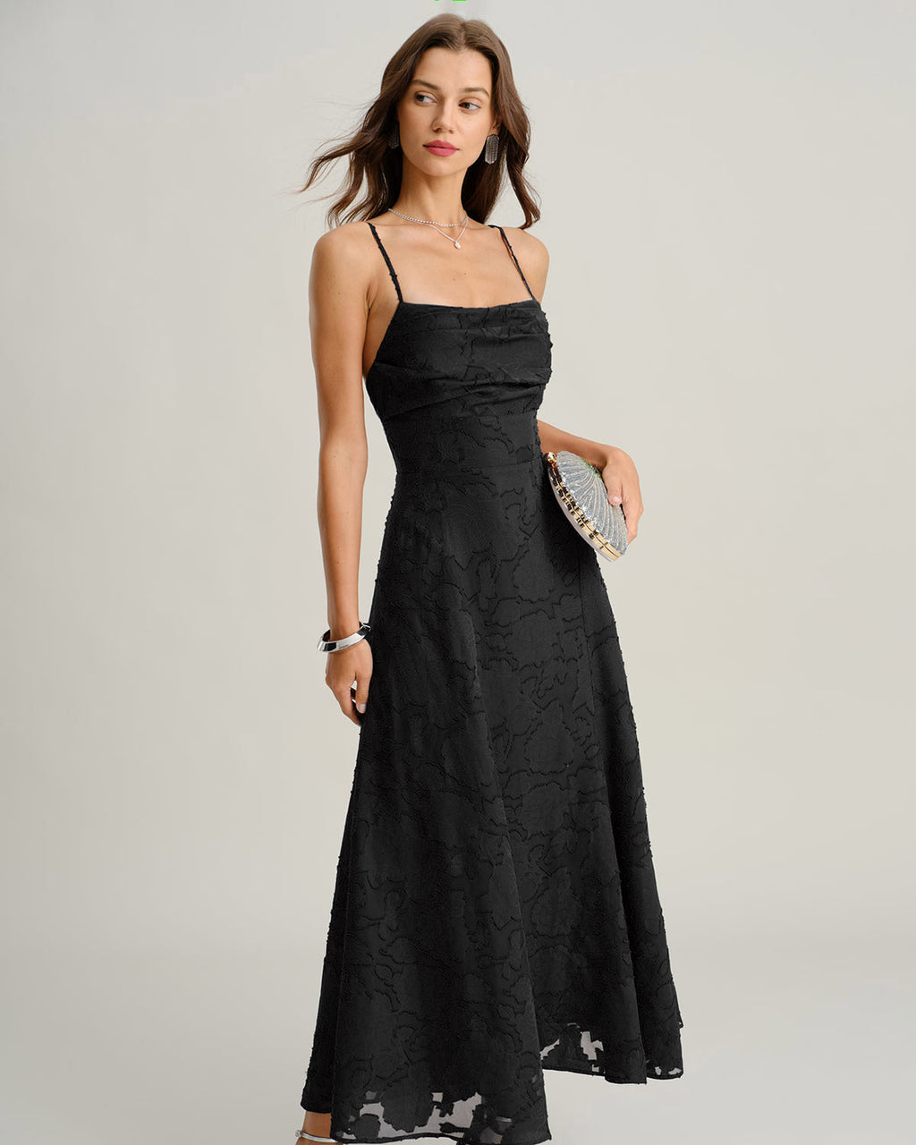 Black Jacquard Slip Maxi Dress