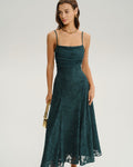 Vestido maxi de jacquard verde acampanado