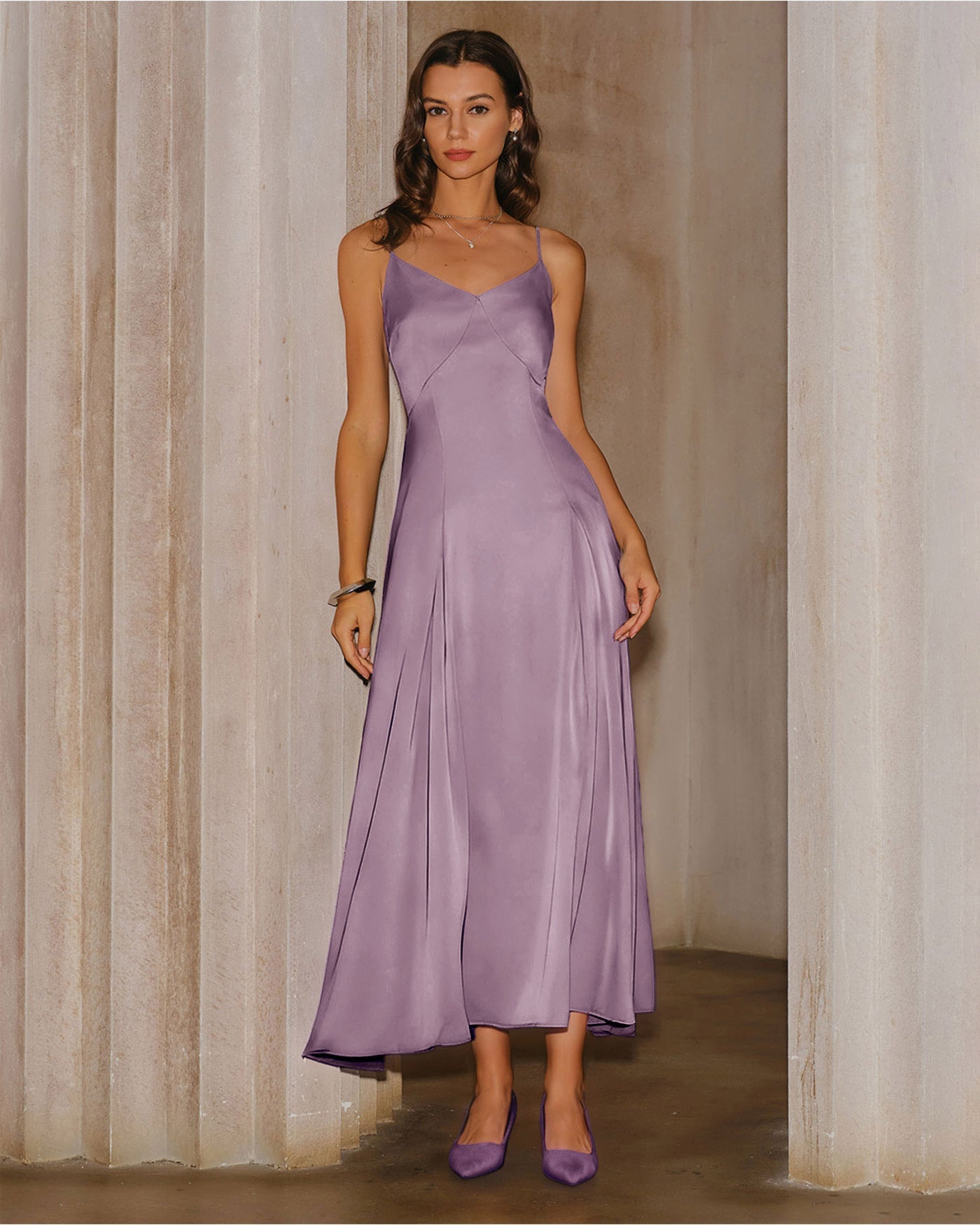 Purple Satin Slip Maxi Dress