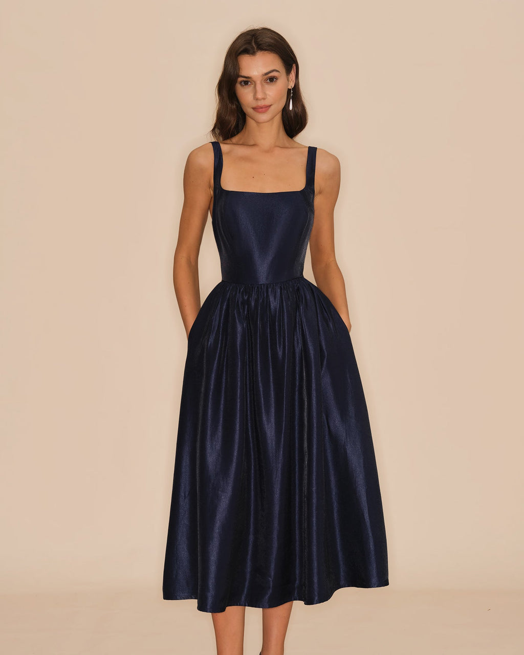 Blue Slip A-Line Midi Dress