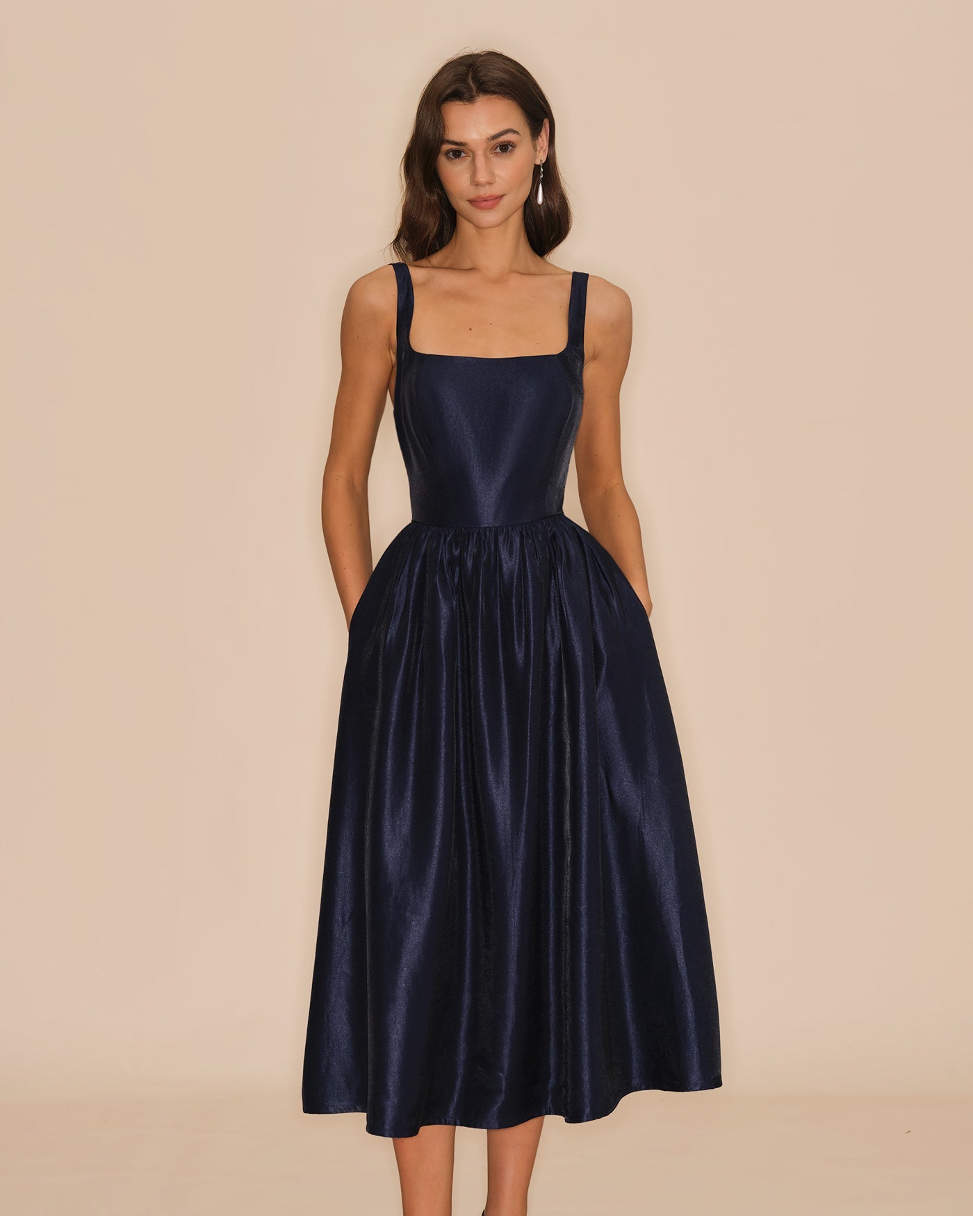 Blue Slip A-Line Midi Dress