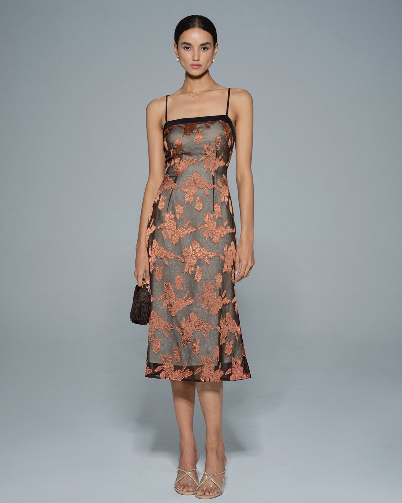 Caramel Floral Slip Midi Dress