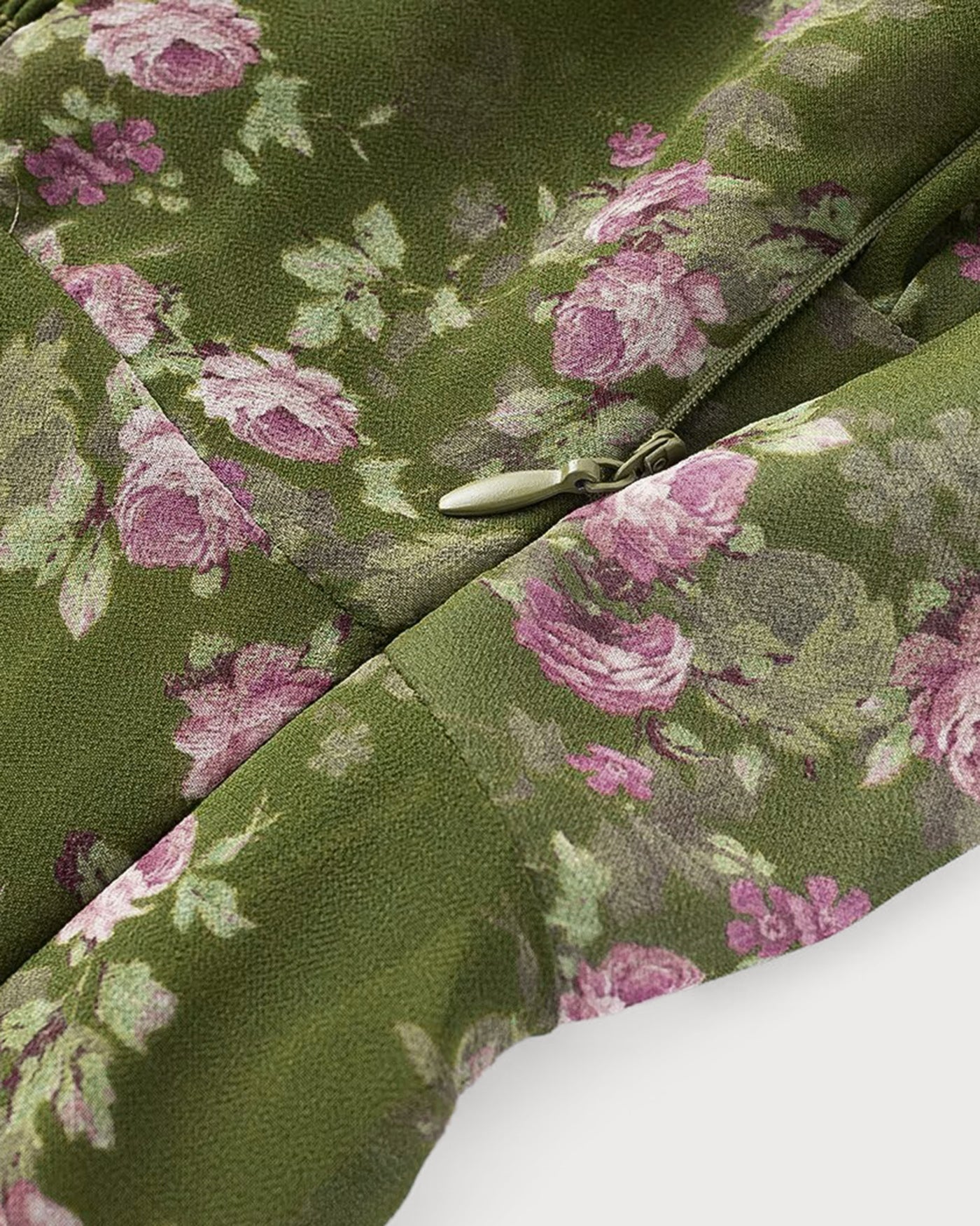 Green Shirred Floral Slip Midi Dress