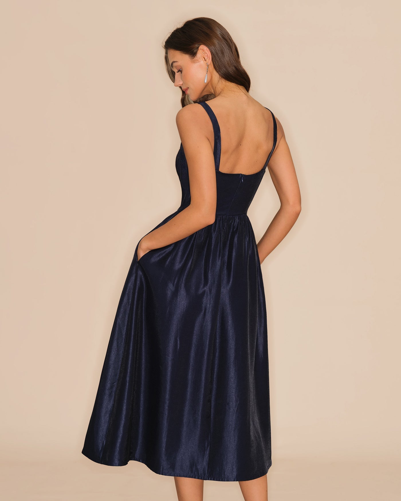 Blue Slip A-Line Midi Dress