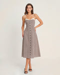 Vestido midi lencero de cuadros café