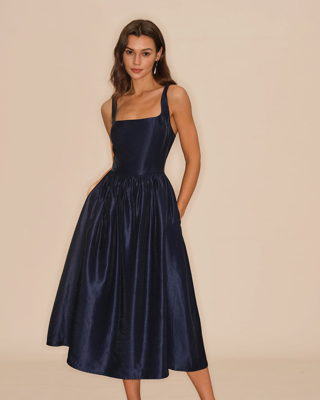 Blue Slip A-Line Midi Dress