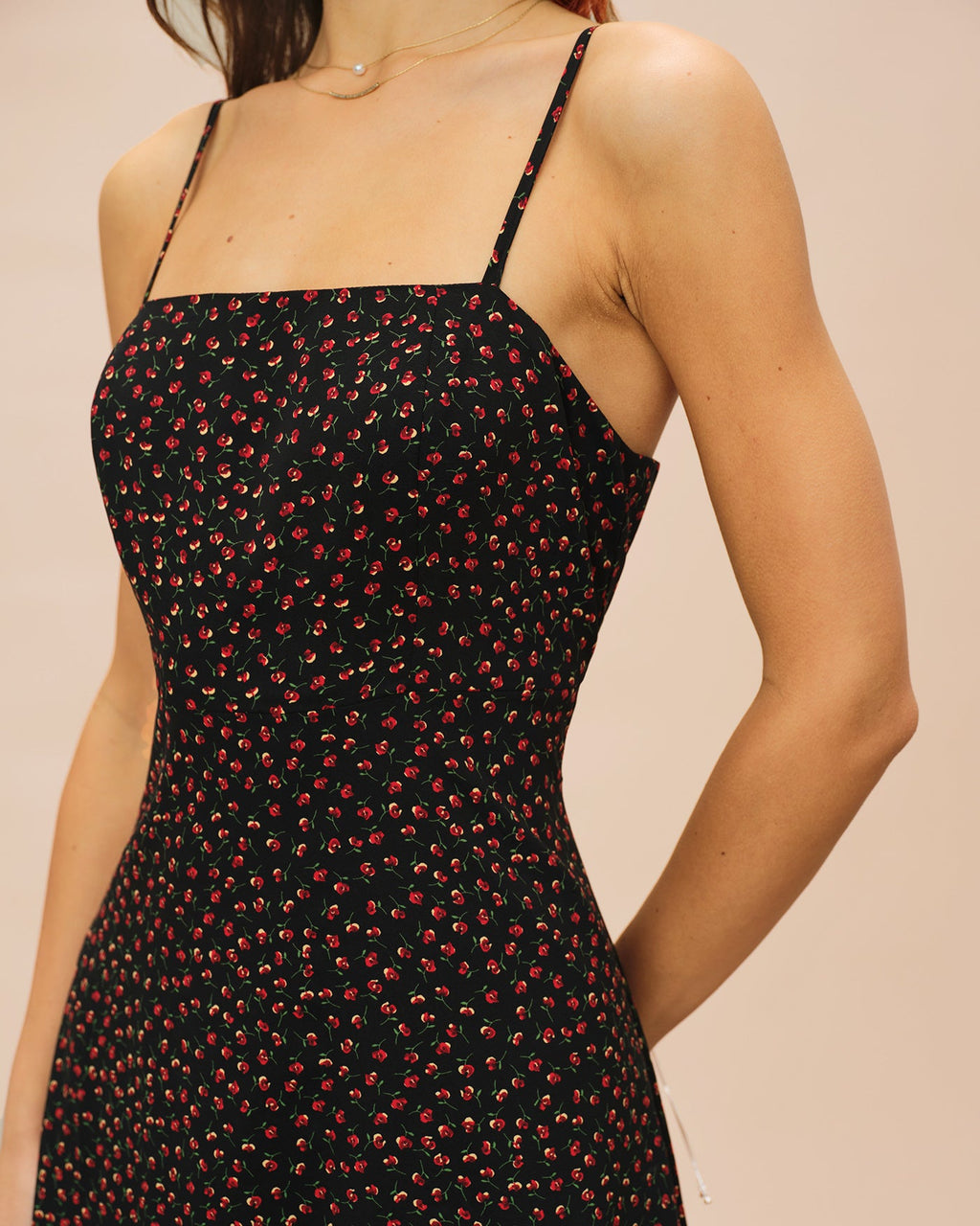 Black Floral Slip A-Line Midi Dress