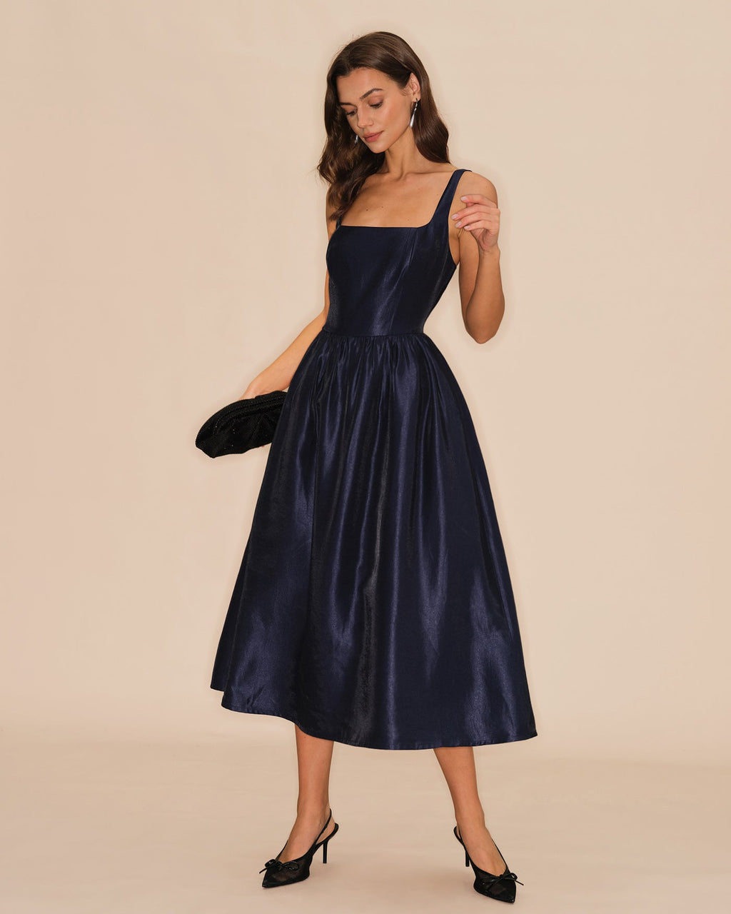 Blue Slip A-Line Midi Dress