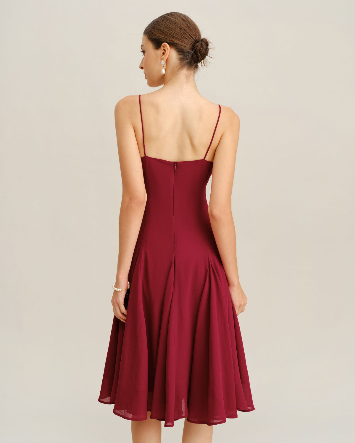Red Chiffon A-Line Slip Midi Dress