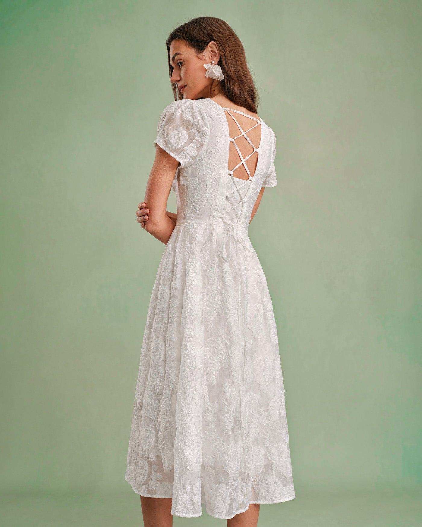Vestido Midi con Escote Cuadrado Cruzado Blanco