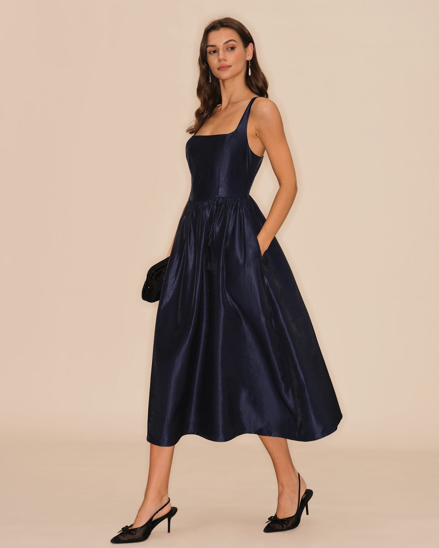 Blue Slip A-Line Midi Dress