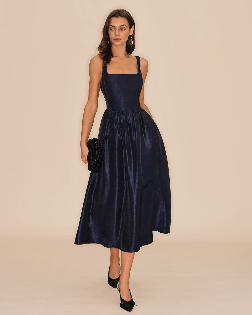 Blue Slip A-Line Midi Dress