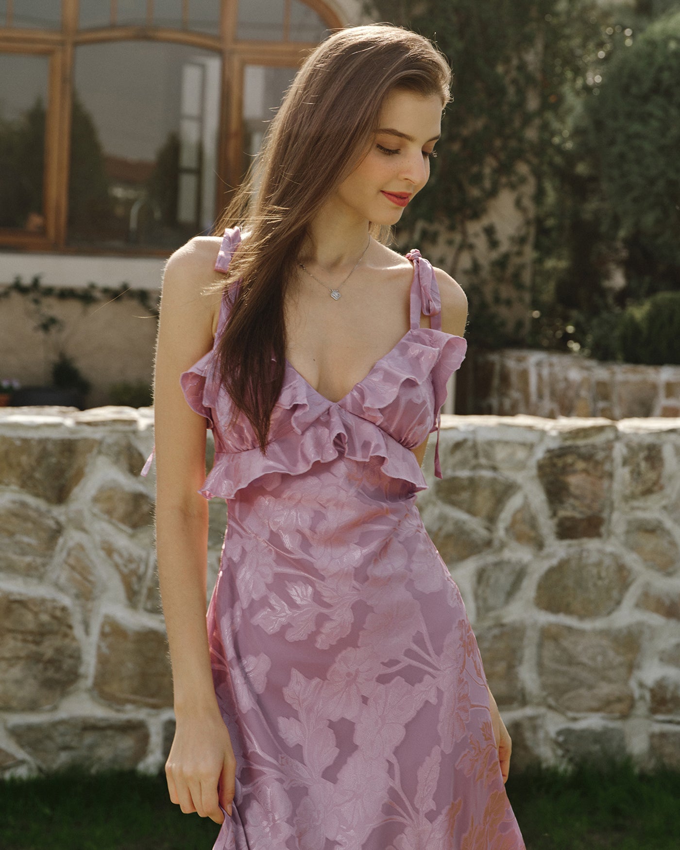 Purple Jacquard Slip Maxi Dress