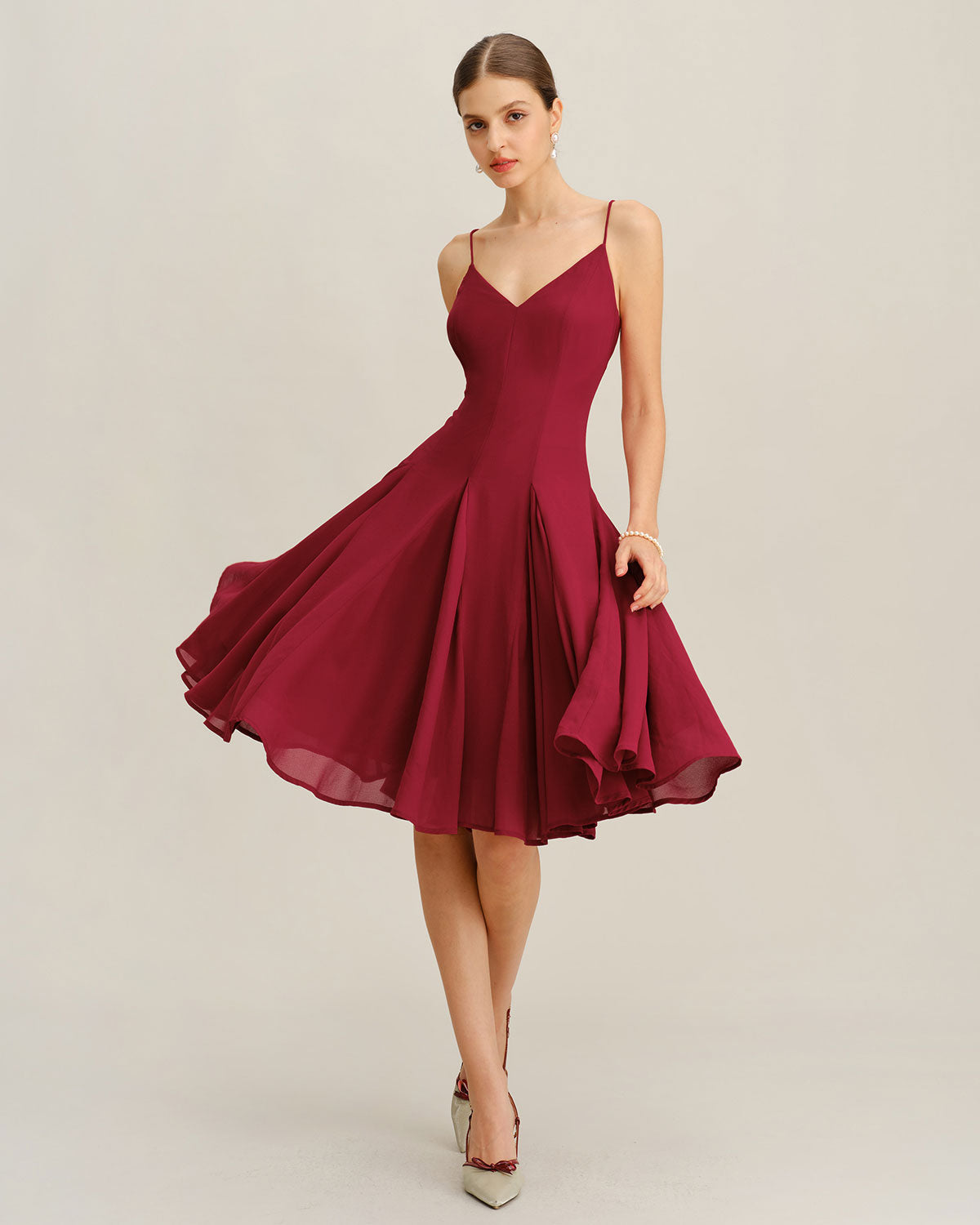 Red Chiffon A-Line Slip Midi Dress