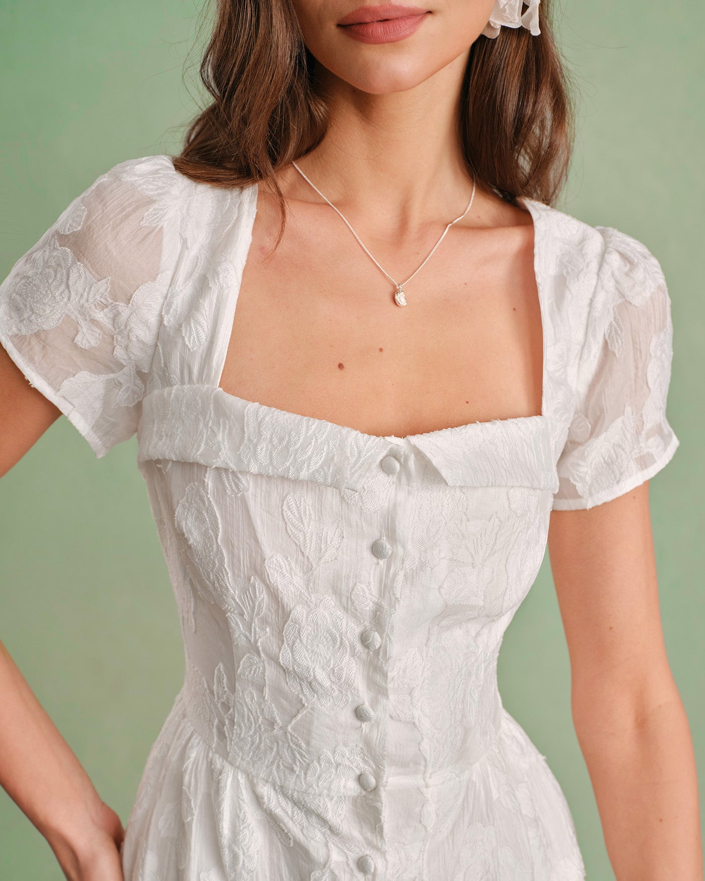 Vestido Midi con Escote Cuadrado Cruzado Blanco