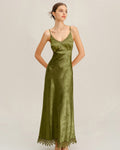 Vestido largo de jacquard verde tipo corsé