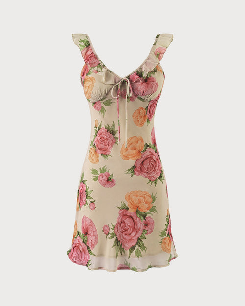 Apricot Floral Slip Mini Dress