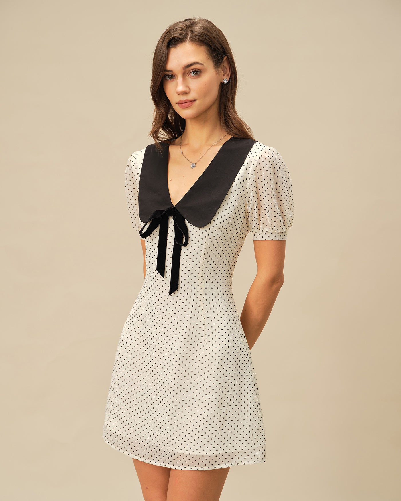 Apricot Polka Dot Contrasting Mini Dress