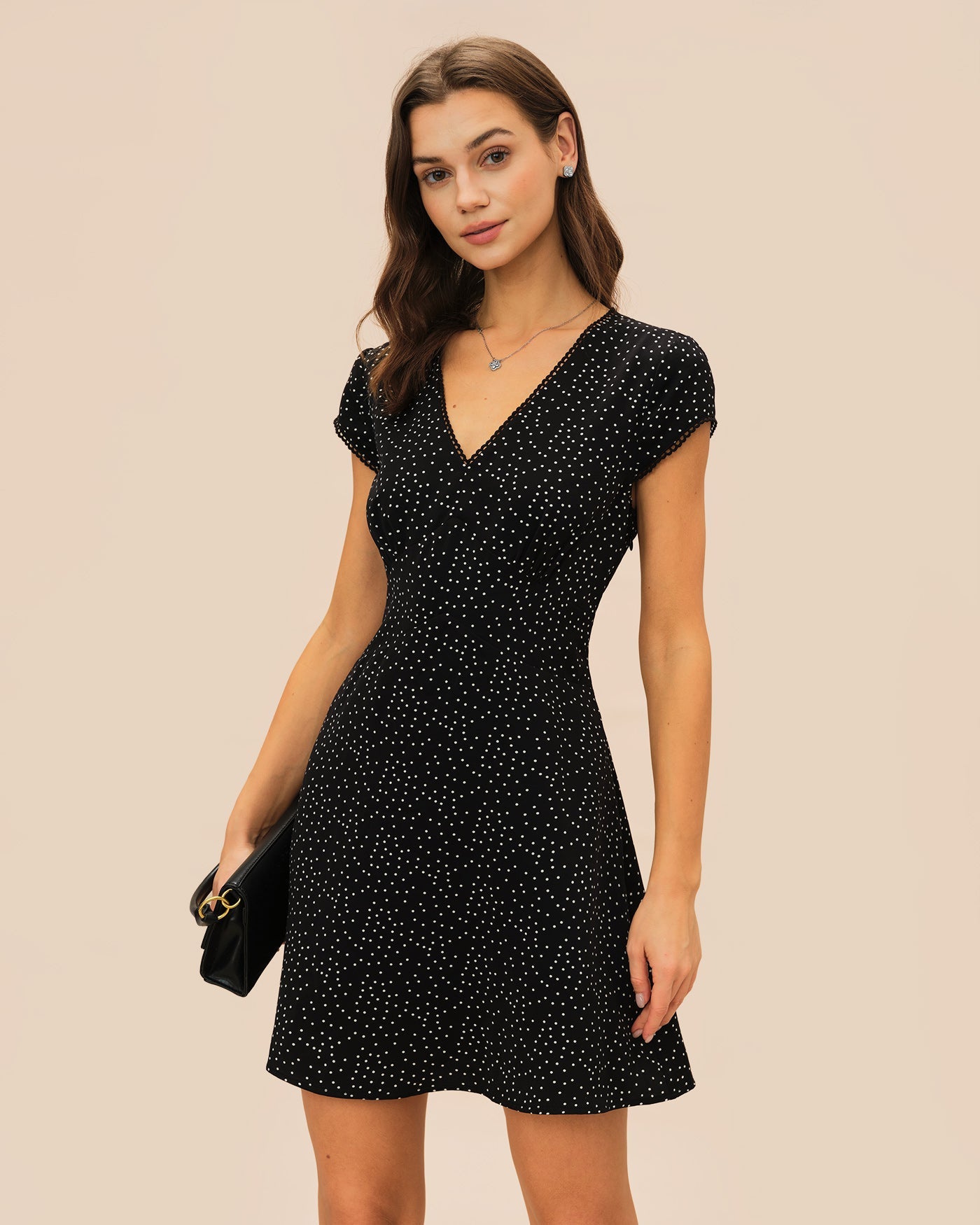 Black Polka Dot V Neck Mini Dress