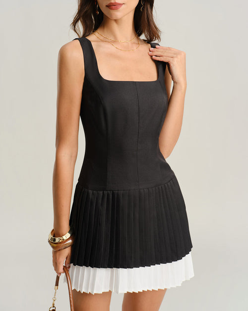 Black Contrasting A-Line Slip Mini Dress