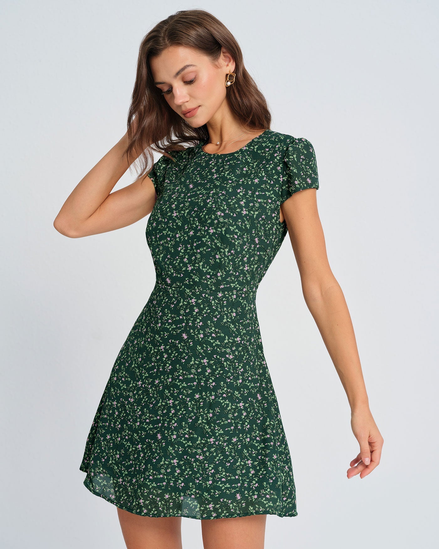 Green Floral Mini Dress