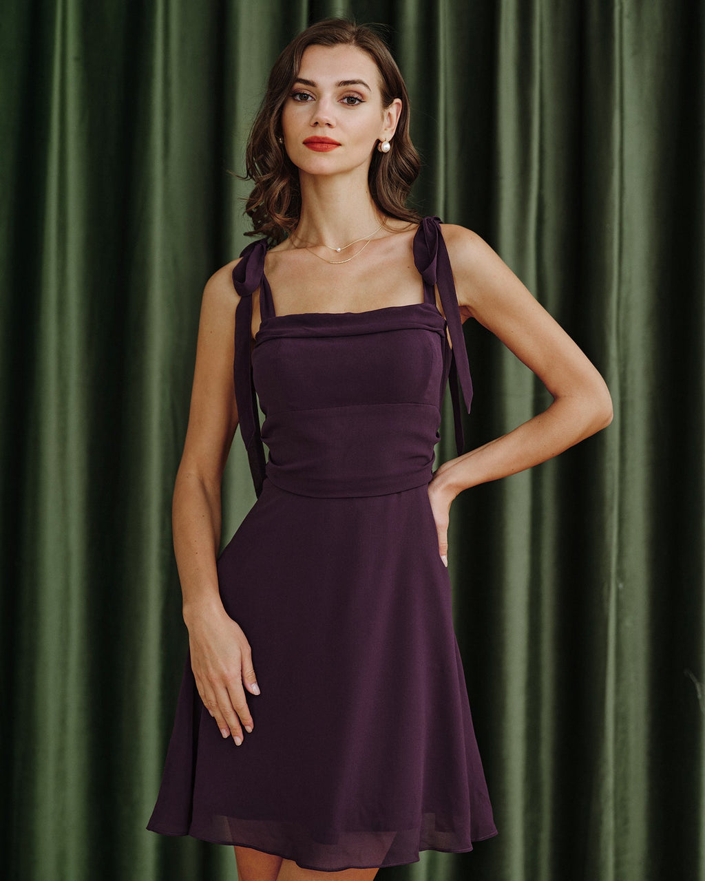 Minivestido de gasa con tirantes morados