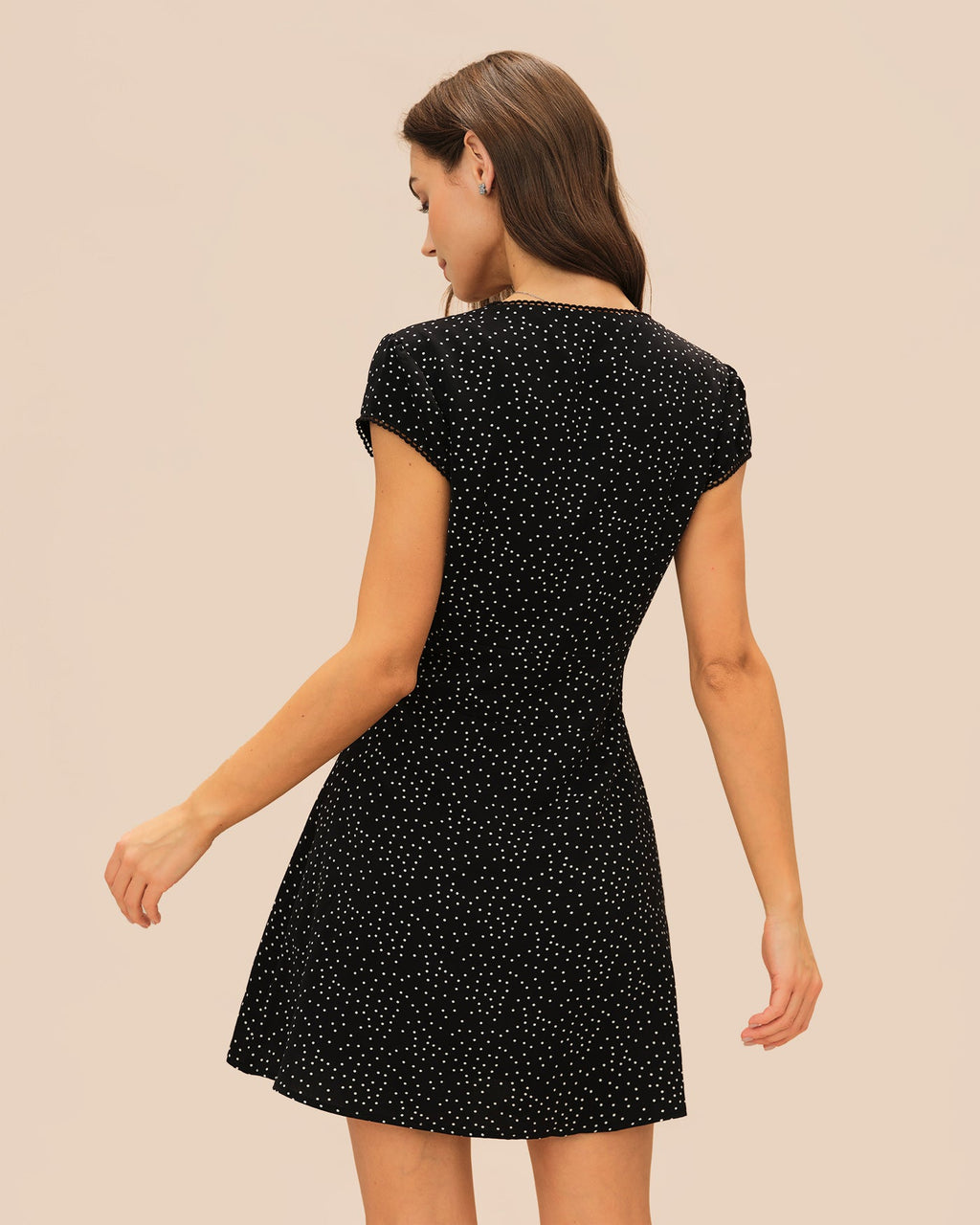 Black Polka Dot V Neck Mini Dress