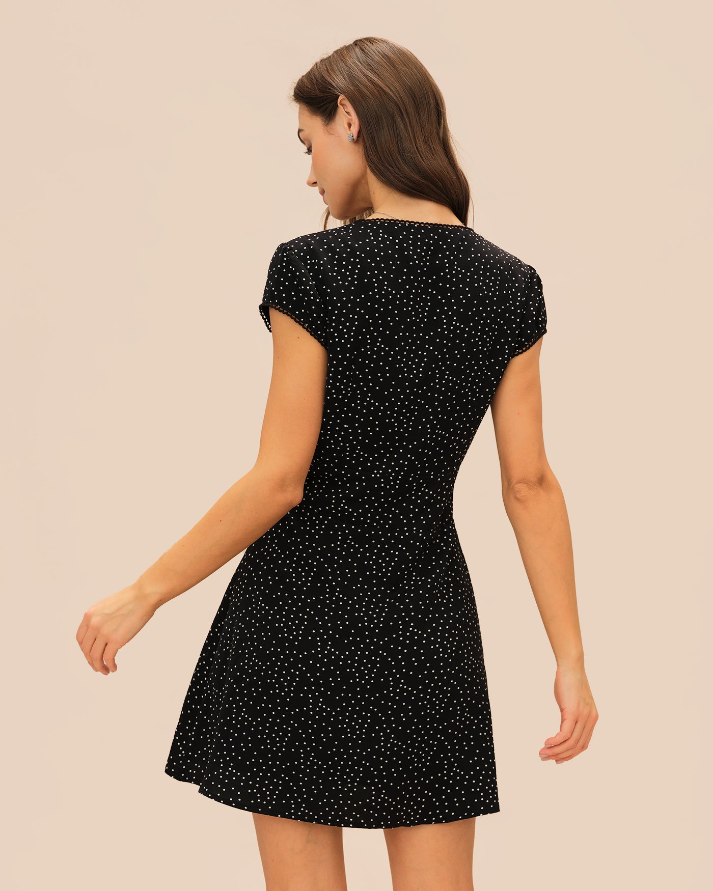 Black Polka Dot V Neck Mini Dress