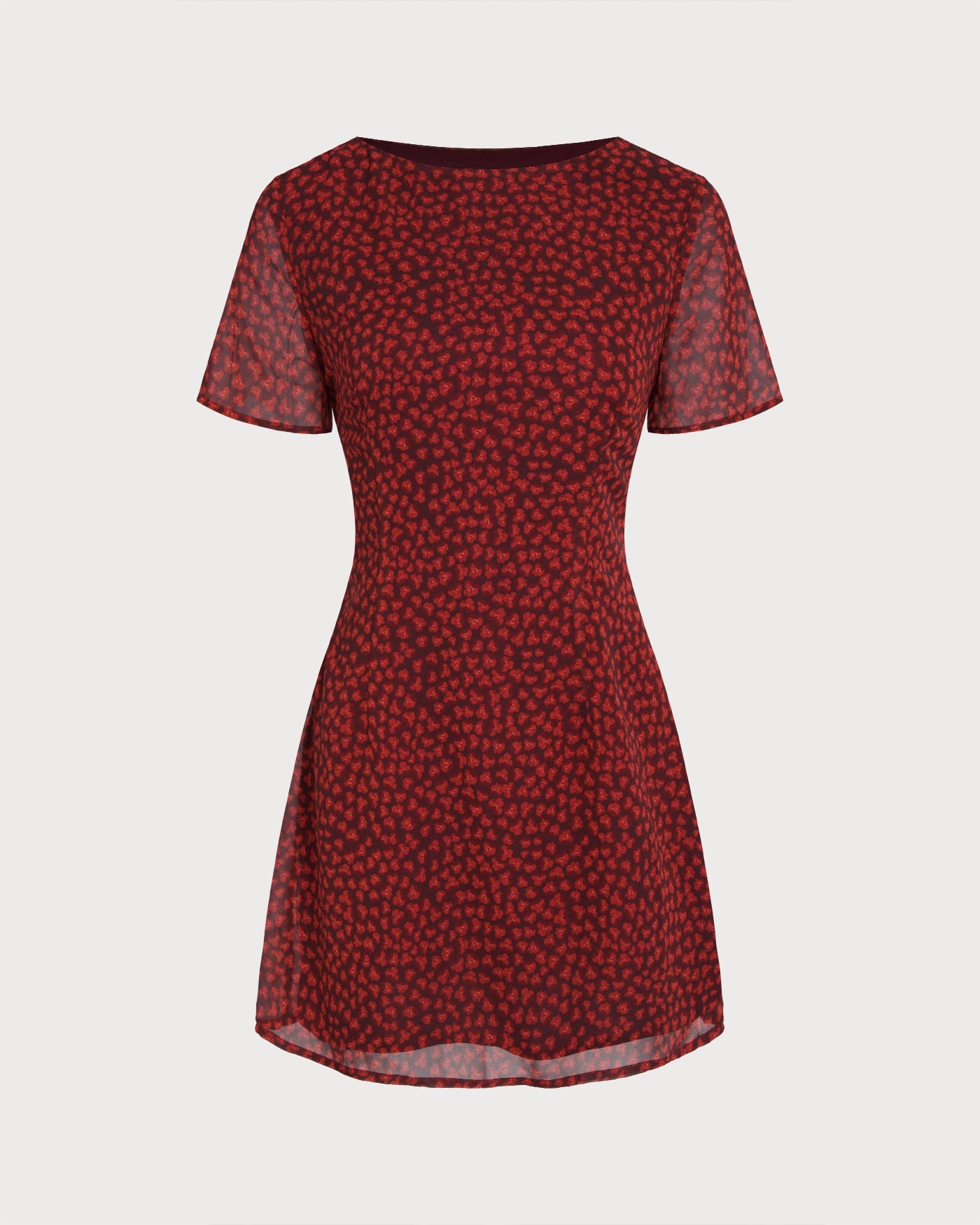 Minivestido floral rojo con escote barco