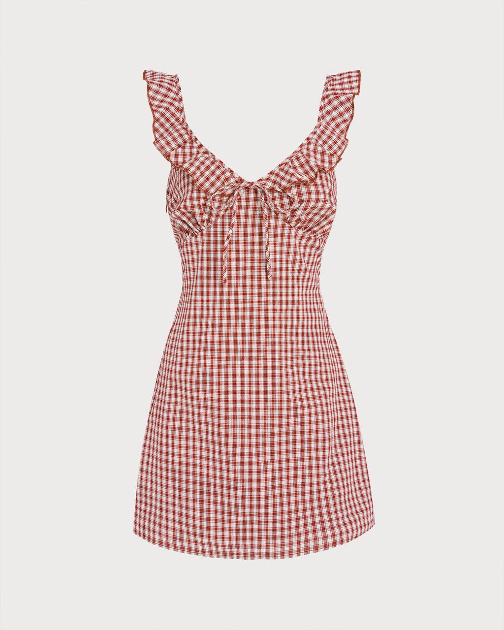 Red V Neck Plaid Slip Mini Dress