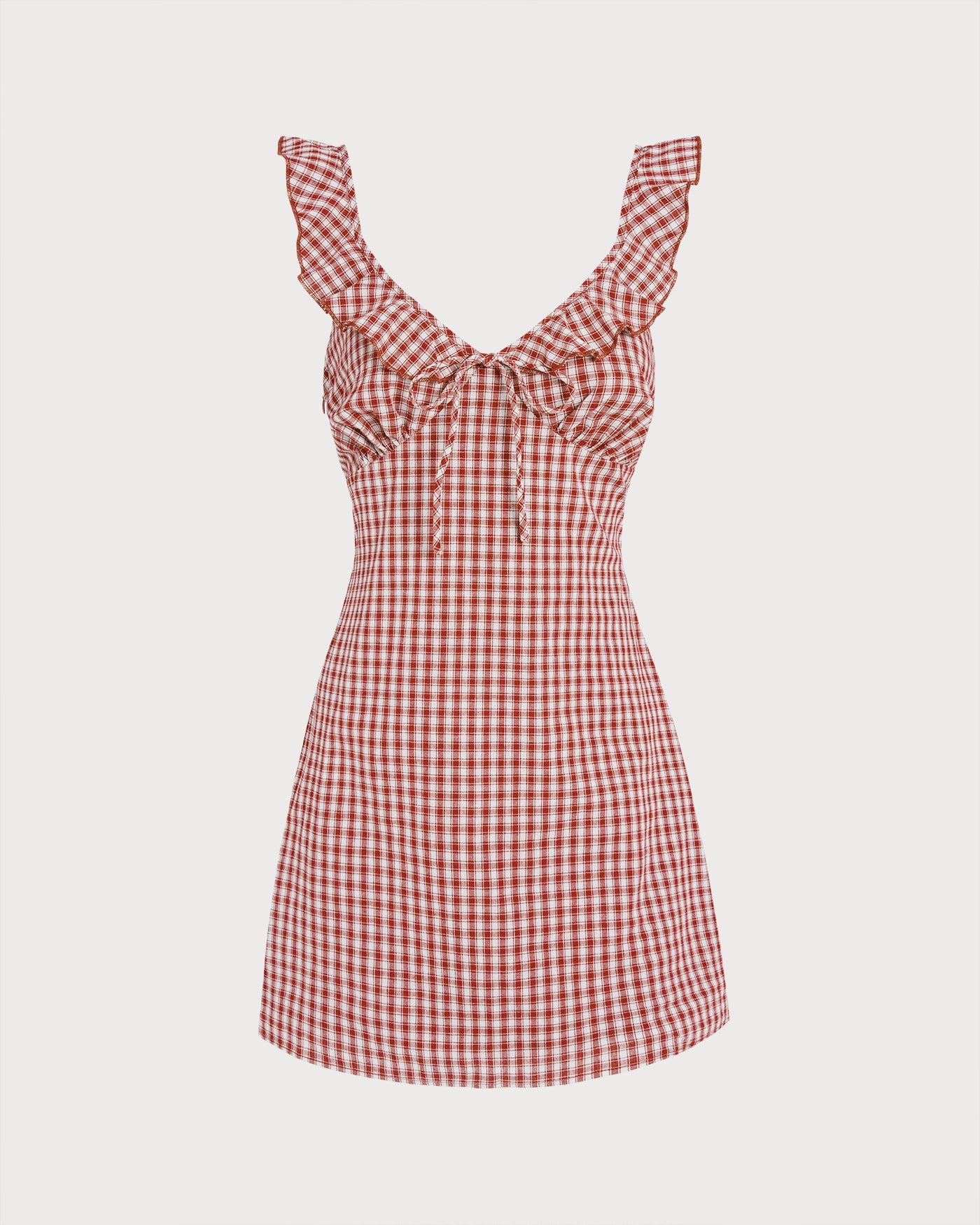 Red V Neck Plaid Slip Mini Dress