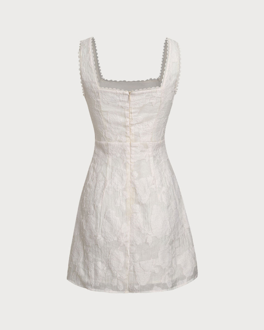 White Textured Square Neck Slip Mini Dress