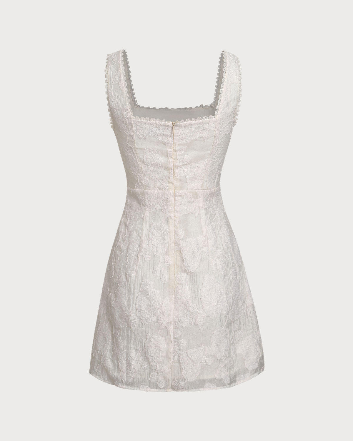 White Textured Square Neck Slip Mini Dress