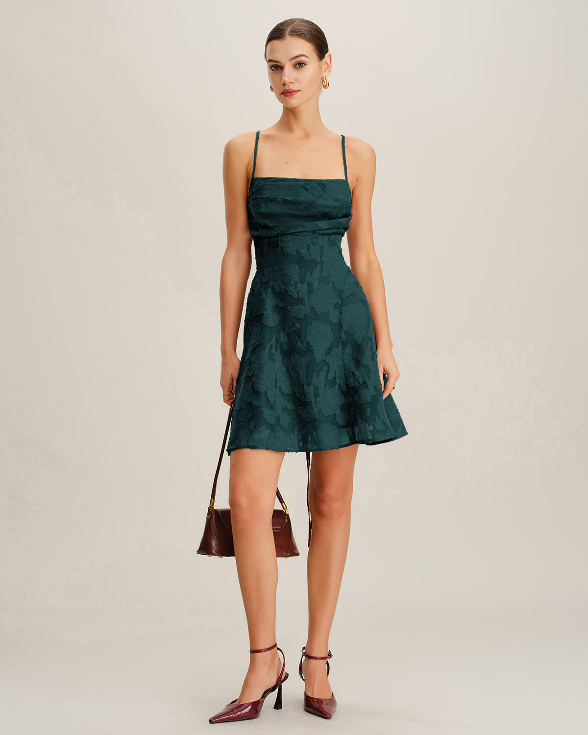 Green Jacquard Slip Mini Dress